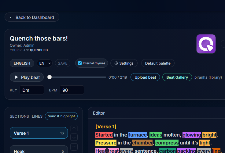 Beat selector screen