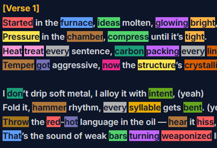 Rhyme highlighting screen
